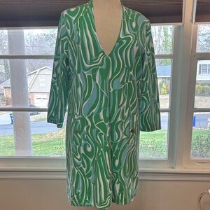 Lilly Pulitzer Charlena Shift Dress Vibrant Green, Light Blue and White